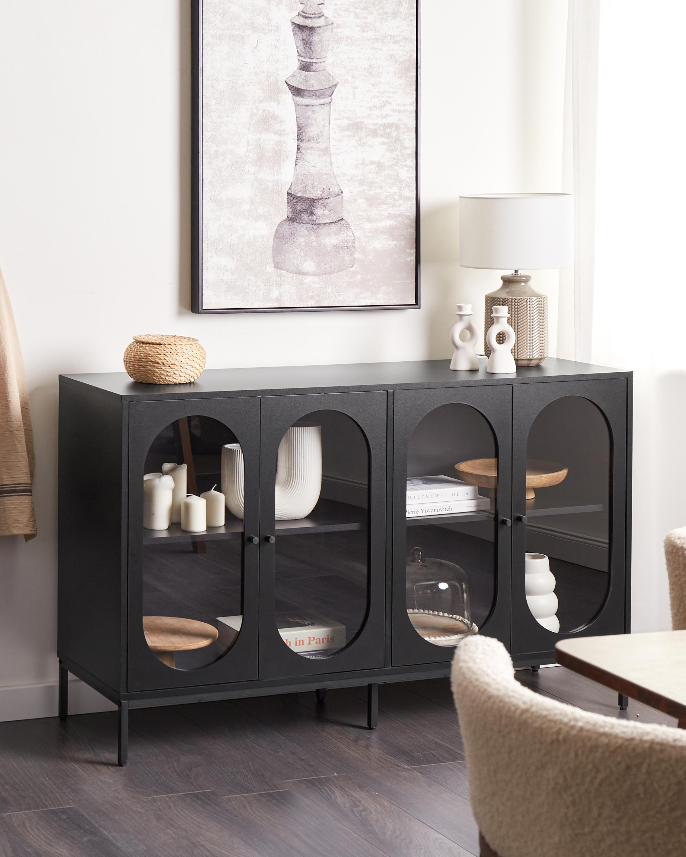Dressoir met glazen deuren LANGFORD 137 cm Zwart