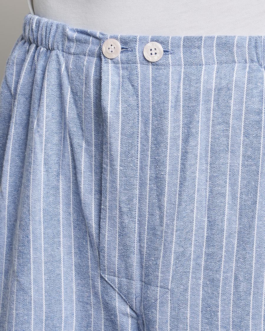 Derek Rose Brushed Cotton Flannel Striped Pyjama Set Blue