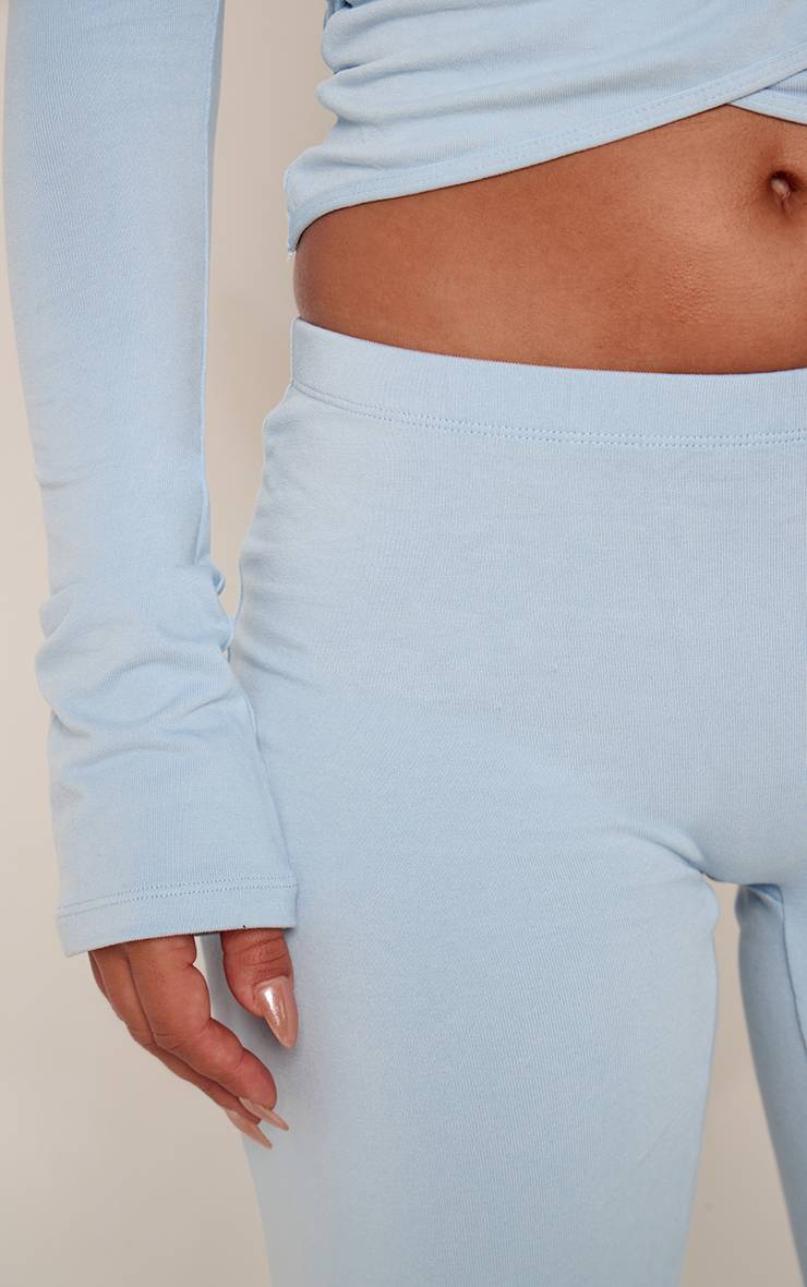 Bleu Poudré Pantalon De Détente Droit Taille Basse En Coton Doux