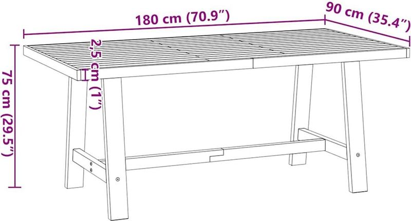 vidaXL - NOAIN - Eettafel - Massief Hout - A-vormige Poten - 180x90x75 cm