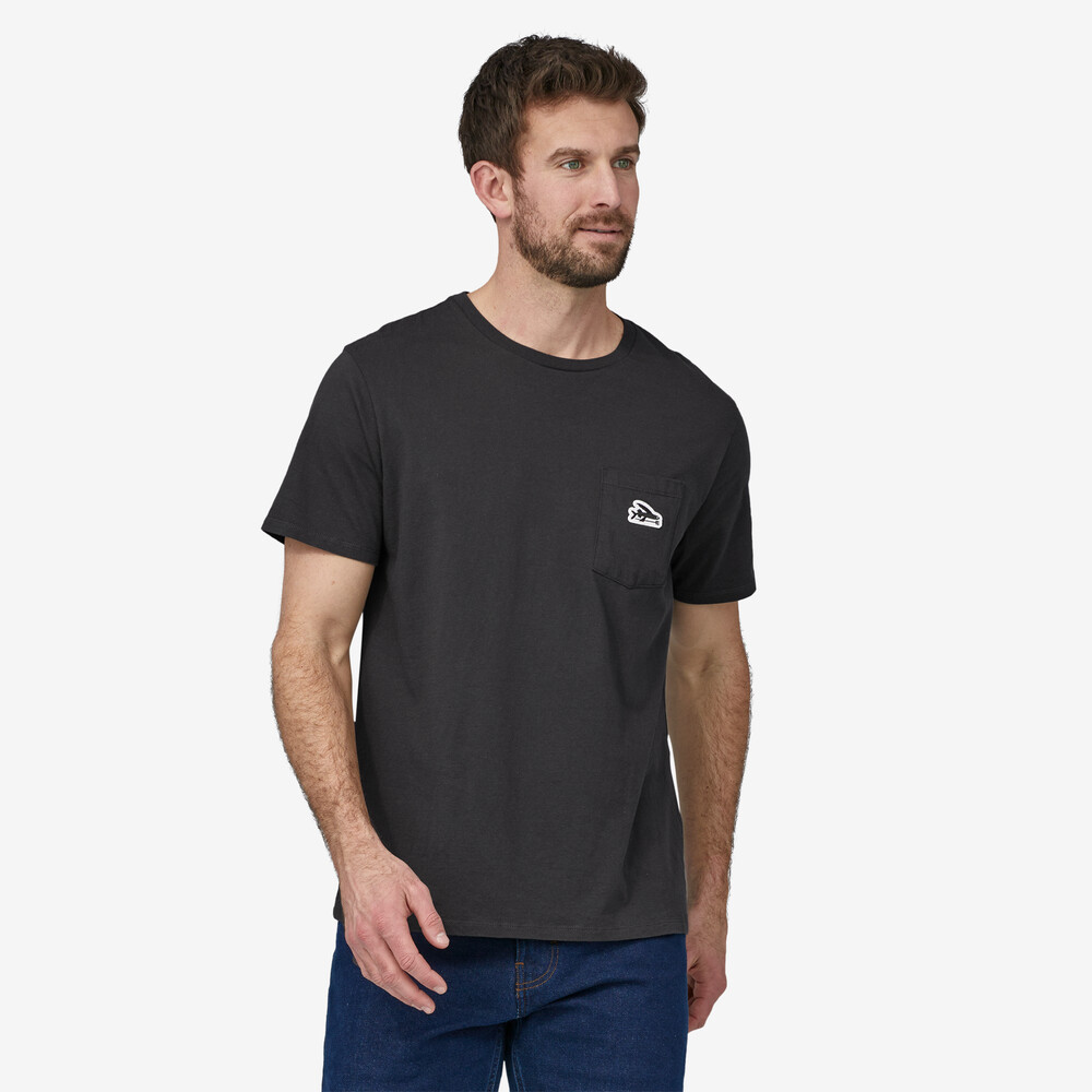 T-Shirt mit fliegendem Fisch-Filzaufnäher und Bio-Tasche