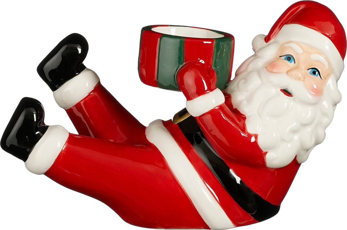 House of Seasons waxinelichthouder Kerstman rood / wit 20 x 9 x 13 cm