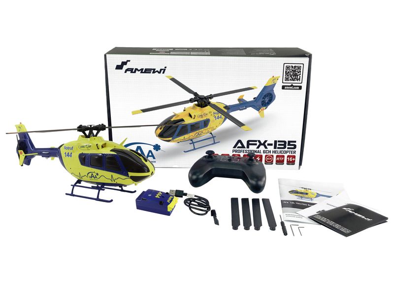 Amewi Helikopter AFX-135 PRO Alpine Air Ambulance Brushless Pitch-gesteuerter Scale Heli mit 6G Gyro im AAA Design