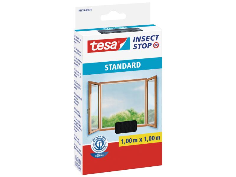 tesa Fliegengitter Insect Stop Standard 1x1m anthrazit Insektenschutz für Fenster, 1 m x 1 m, anthrazit