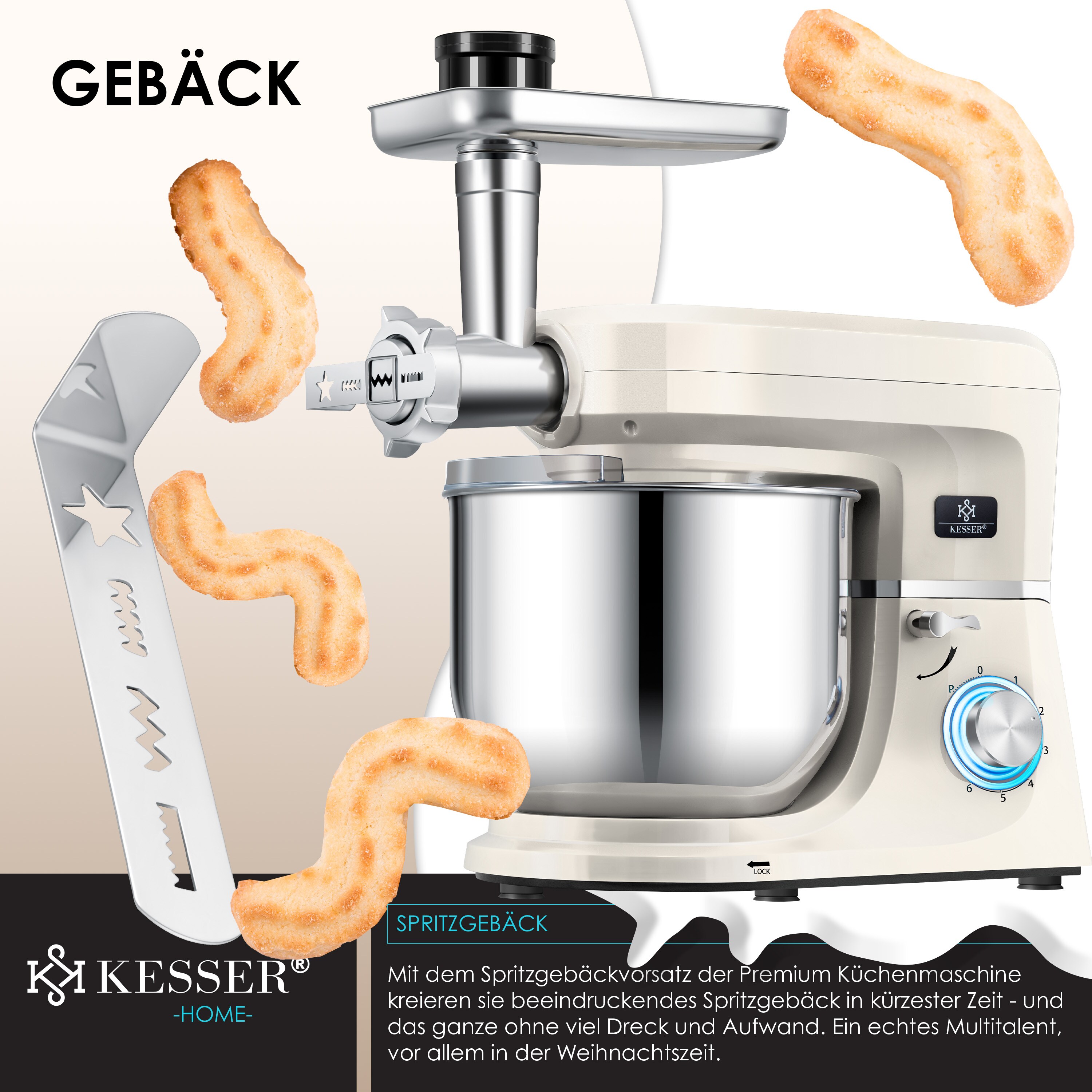 KESSER® 3 in 1 Universal Küchenmaschine K-KM 3000 mit Fleischwolf Knetmaschine Multifuntionale Rührmaschine 5,5L Schüssel mit 3 Rührwerkzeuge 1,5L Entsafter Wurst Set Pasta & Plätzchenformen