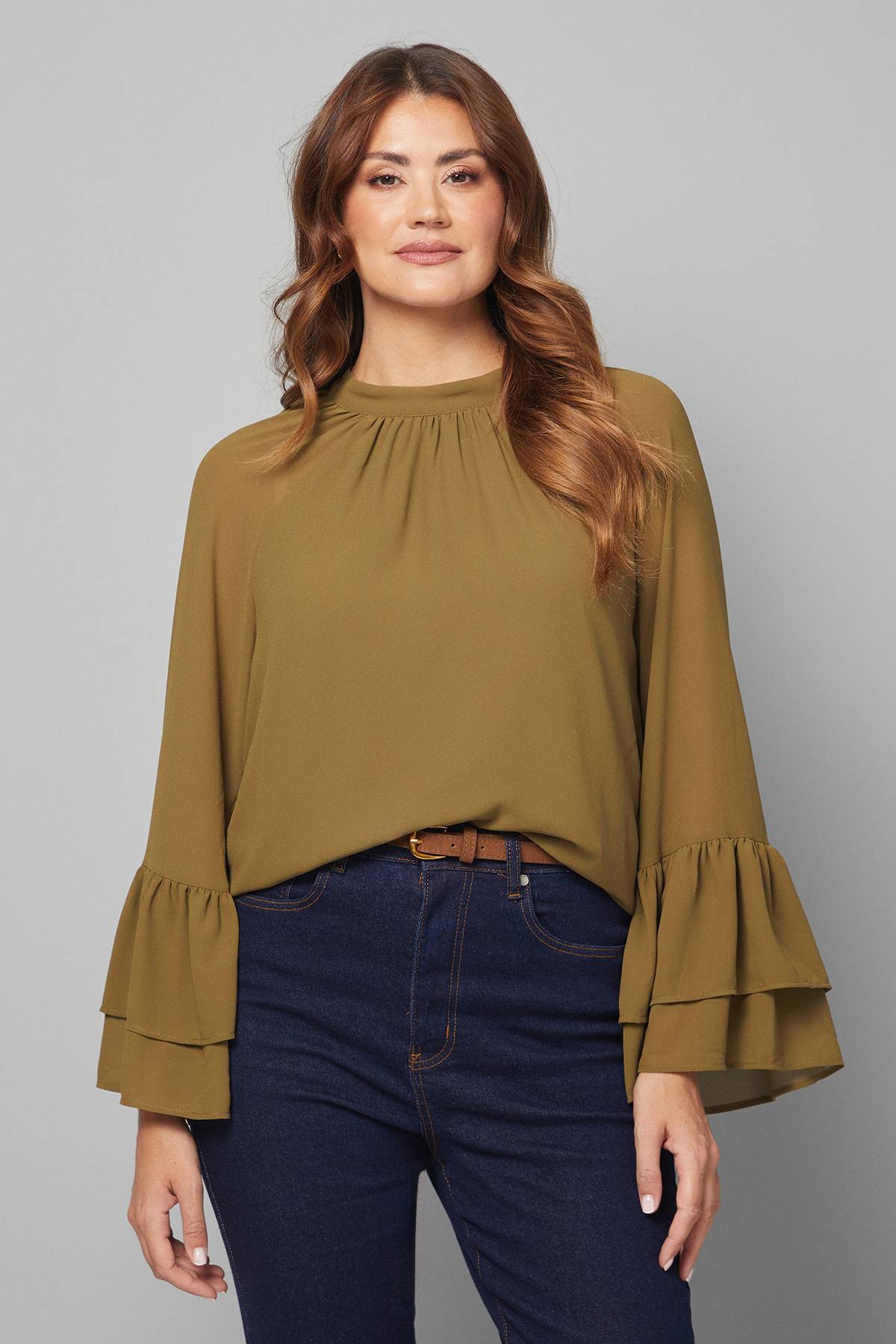 Wallis Blouse en Mousseline à Manches Volantées et Dos Noué