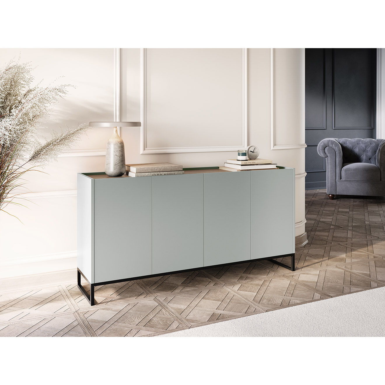 Windsor & Co Buffet Helene chêne naturel/gris clair - 160x40x80 cm