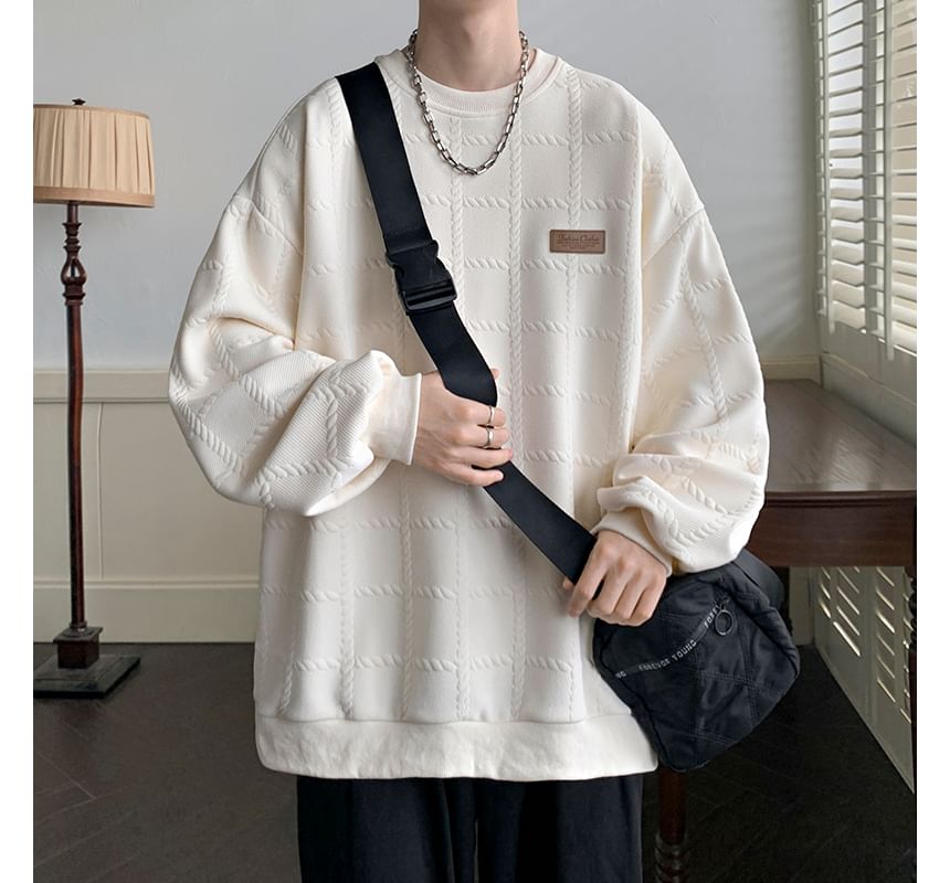 YERGO - Sweatshirt met ronde hals en effen patroon en reliëf