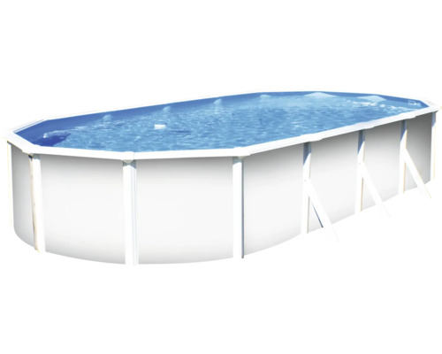 Opbouwzwembadset van staalwand Planet Pool Vision-Pool Classic Solo ovaal 730x375x120 cm incl. ingebouwde skimmer wit