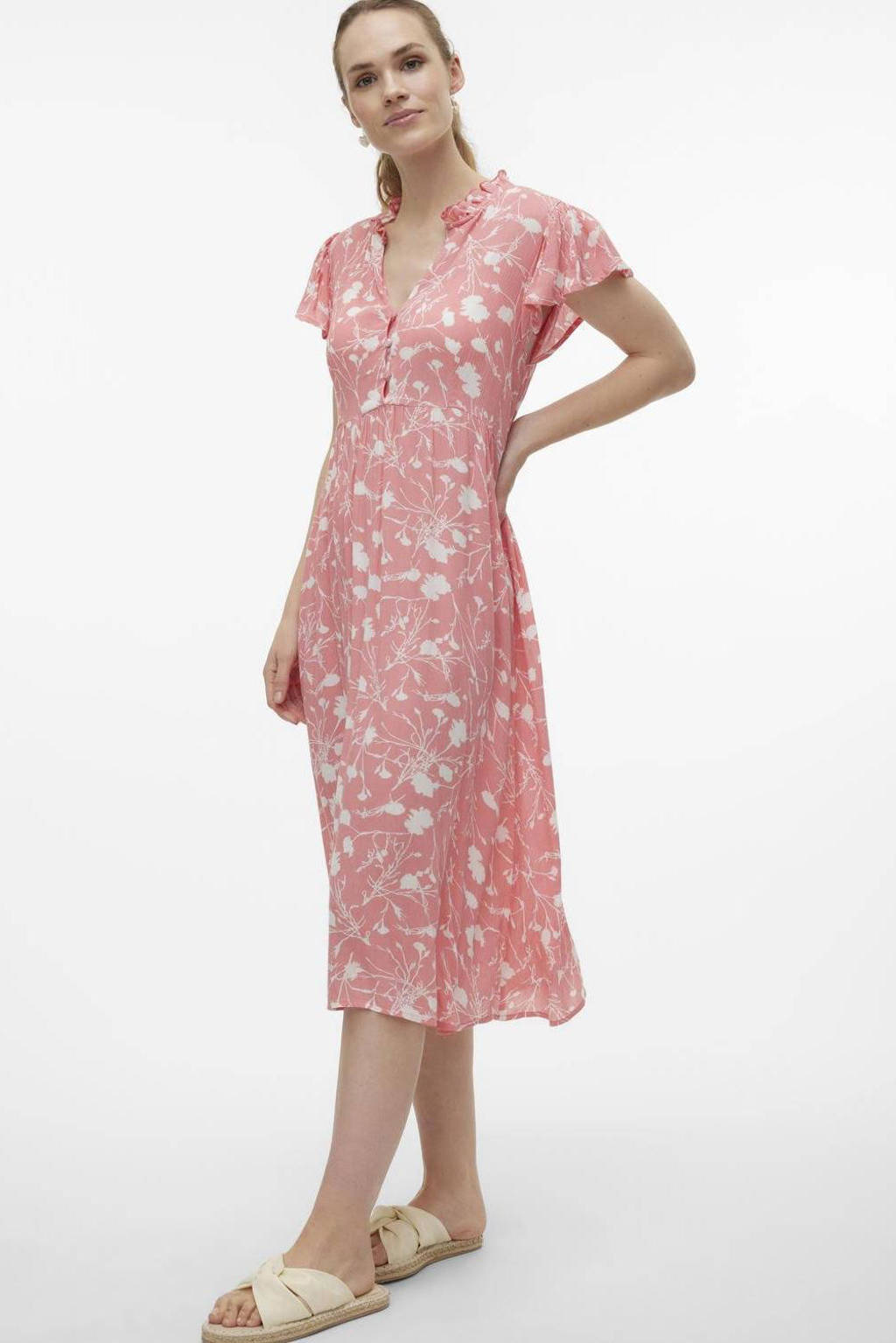 MAMALICIOUS zwangerschaps- en voedingsjurk MLDEELIA met all over print en ruches roze