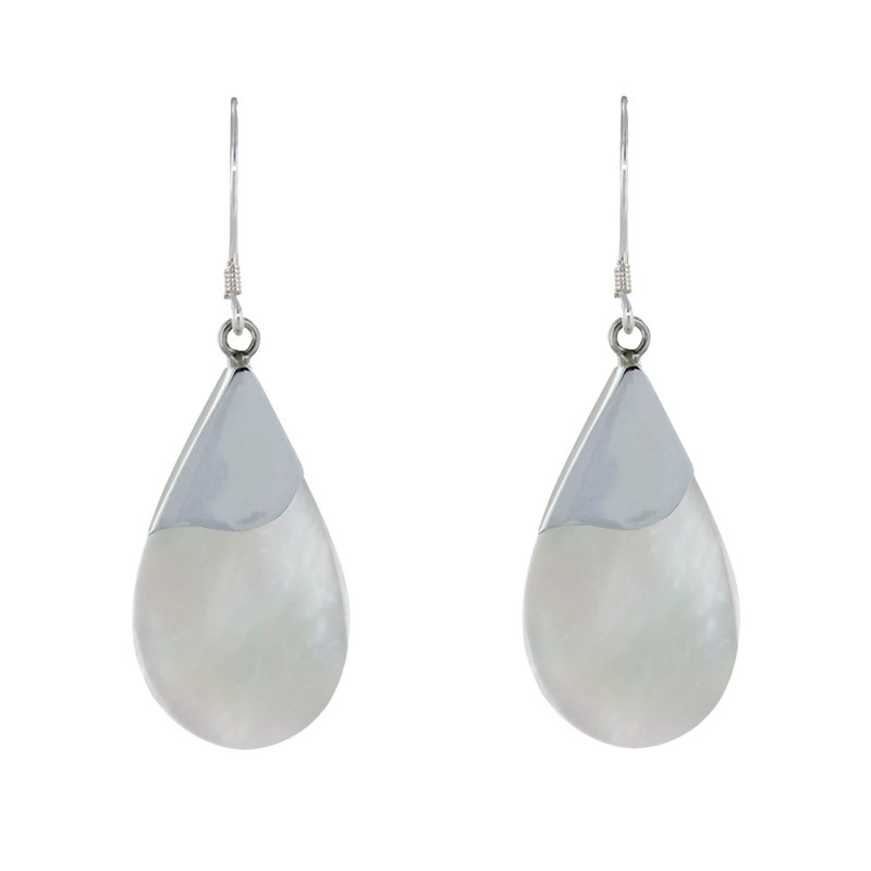 Boucles d'Oreilles Argent Fine Goutte Nacre