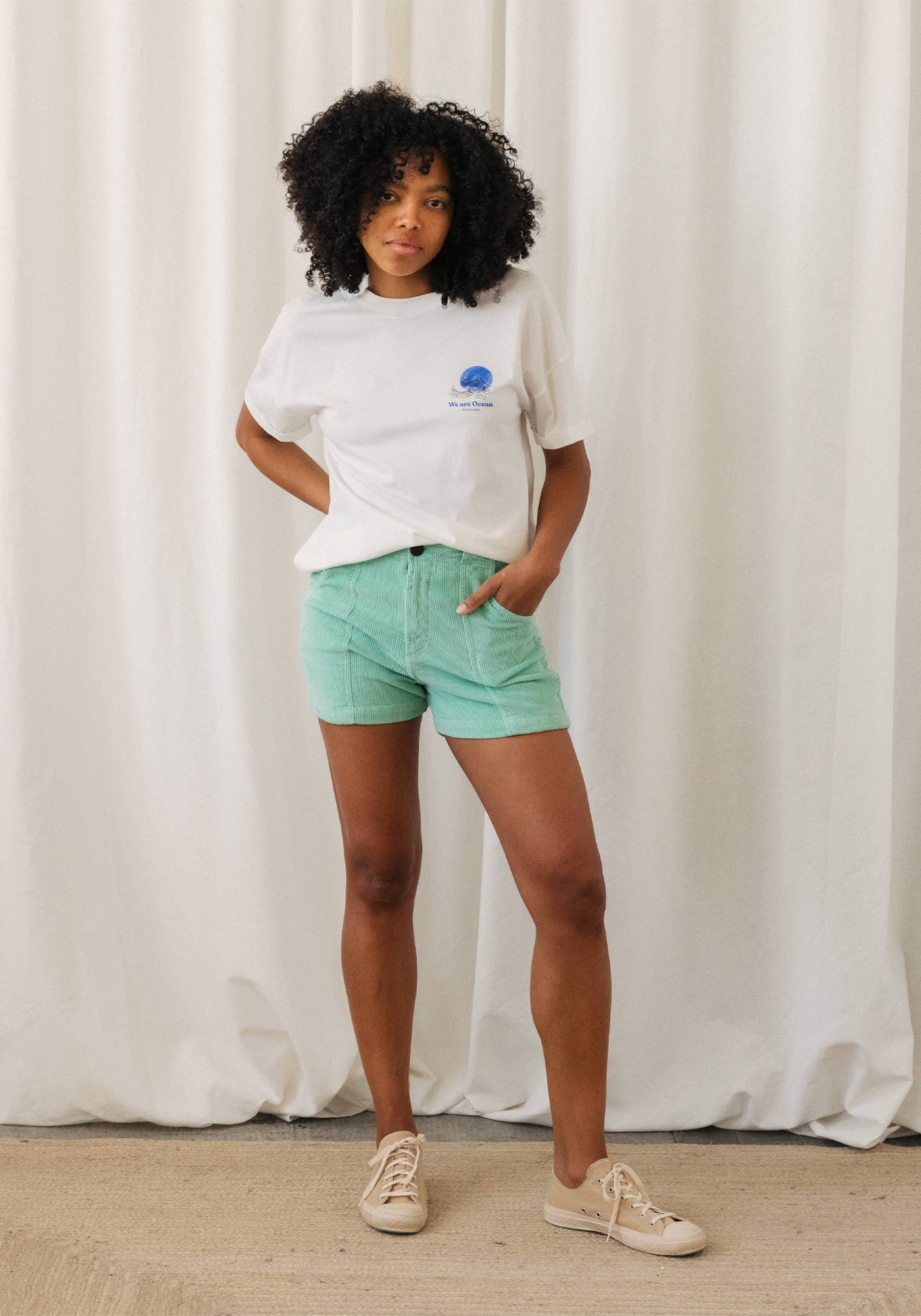 Twothirds Cord-Shorts Cockatoo Mint Leaf