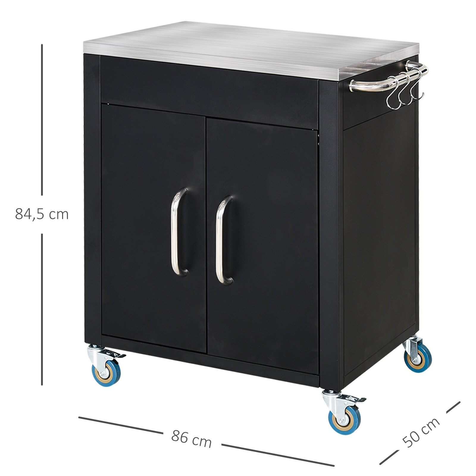HOMCOM Küchenschrank auf Rollen schwarz 86 x 50 x 84,5 cm (BxTxH)