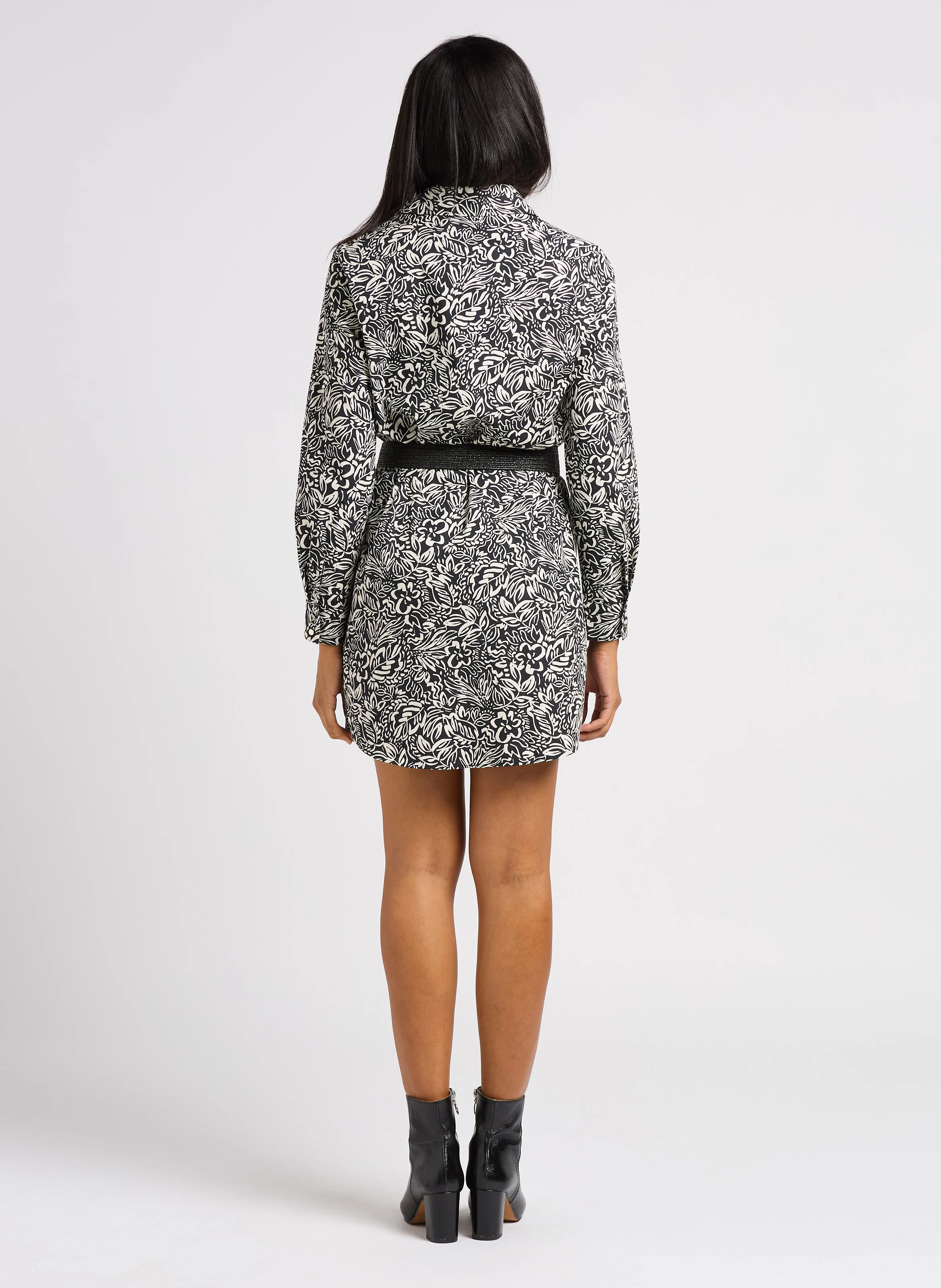 Robe chemise droite en coton imprimé | Noir