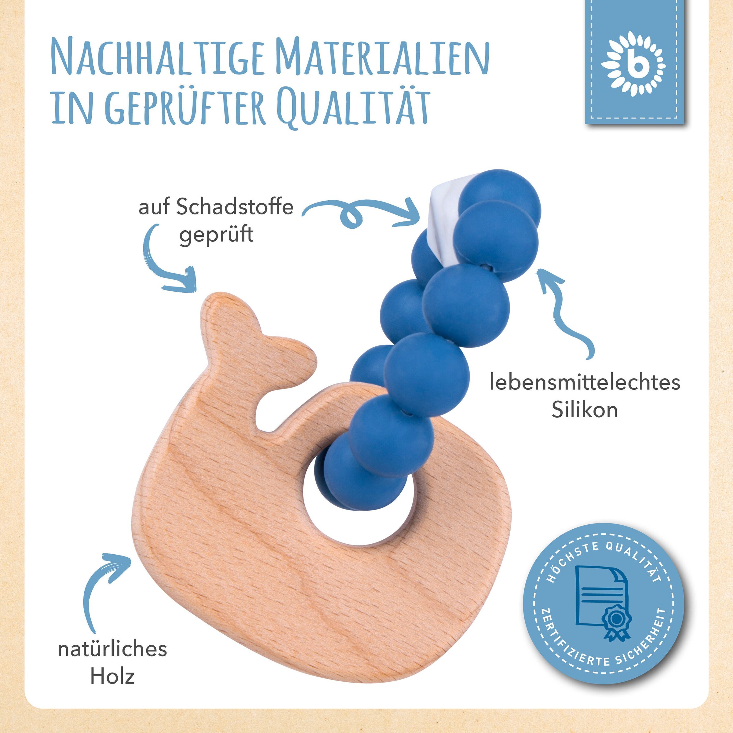 Bieco Beißring mit Silikon Perlen Blau Wal - ab Geburt Blau