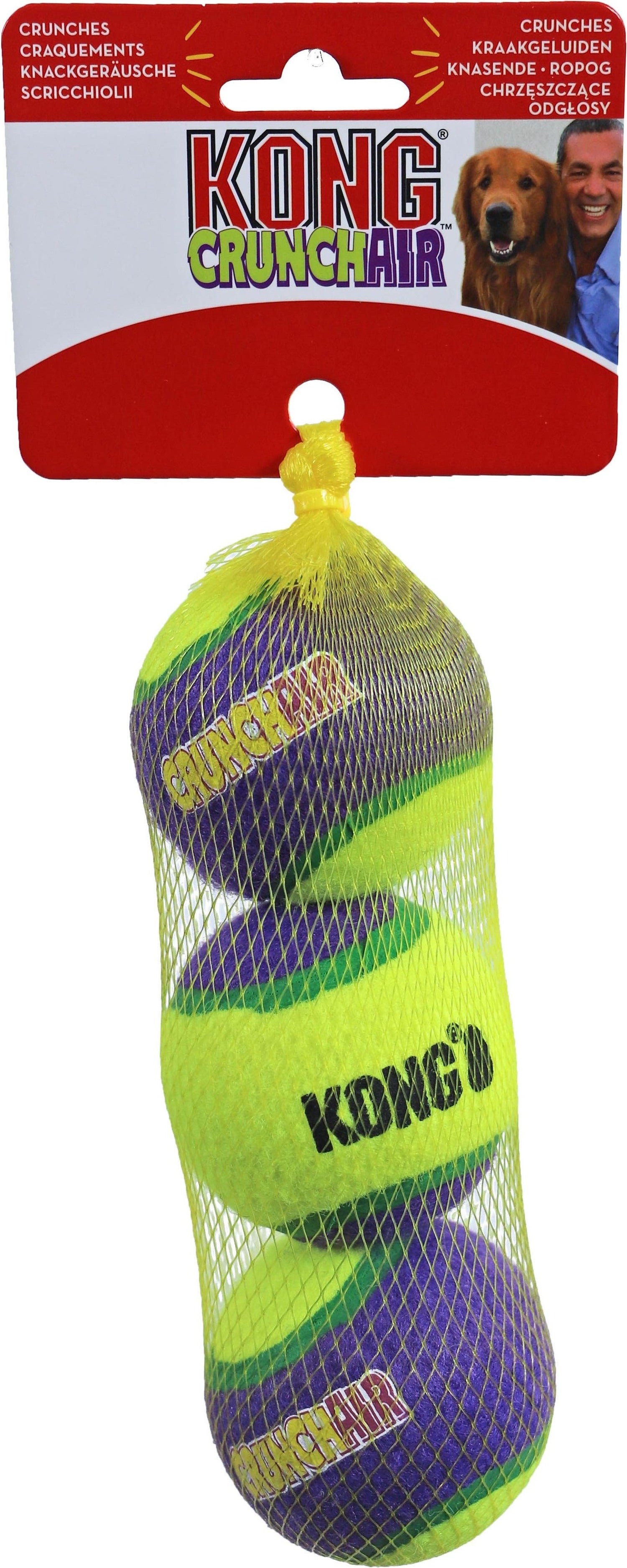 Kong hondenspeelgoed Crunchair tennisbal medium paars/geel D 6,5 cm 3 stuks