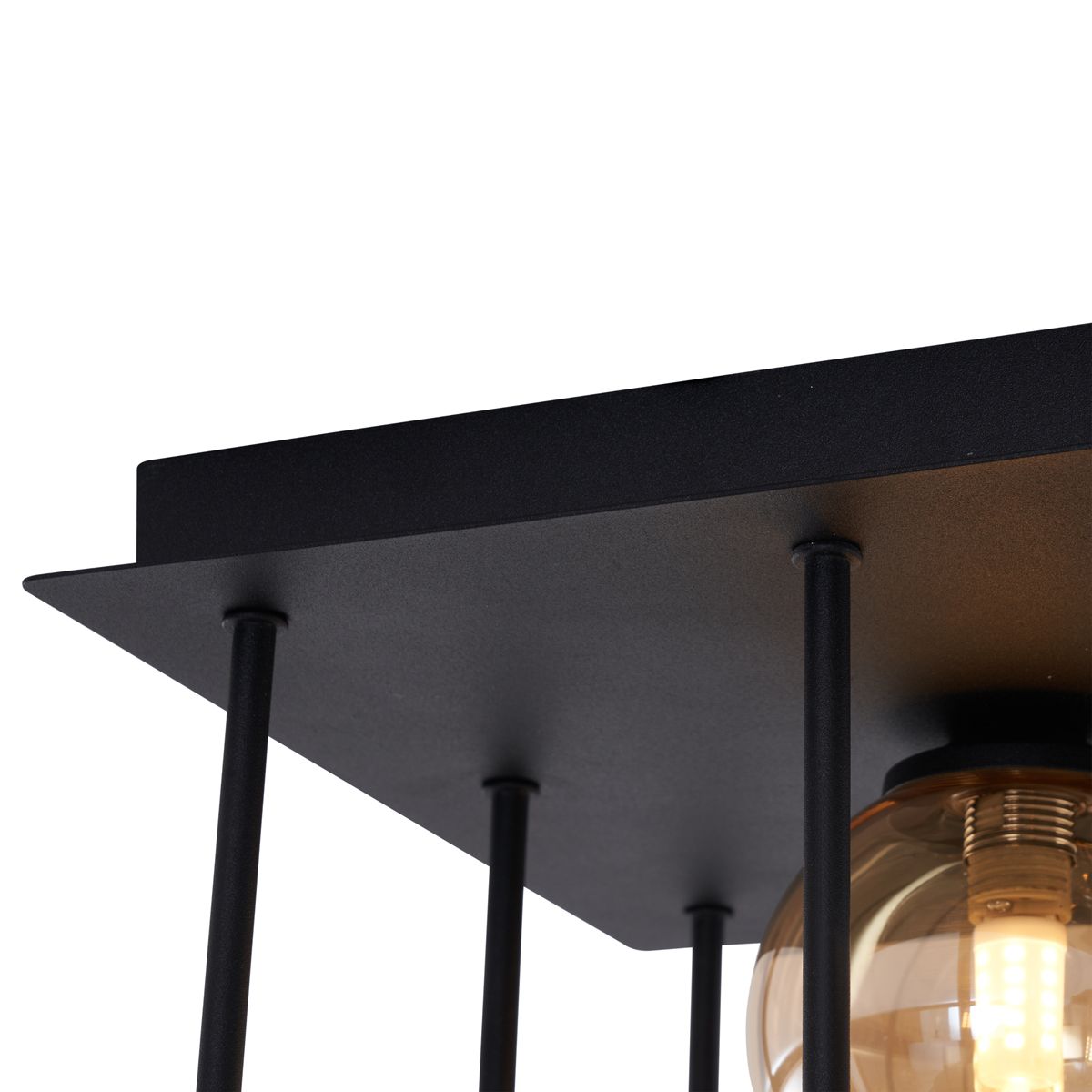 Moderne plafondlamp zwart met amber en smoke glas 9-lichts - Athens