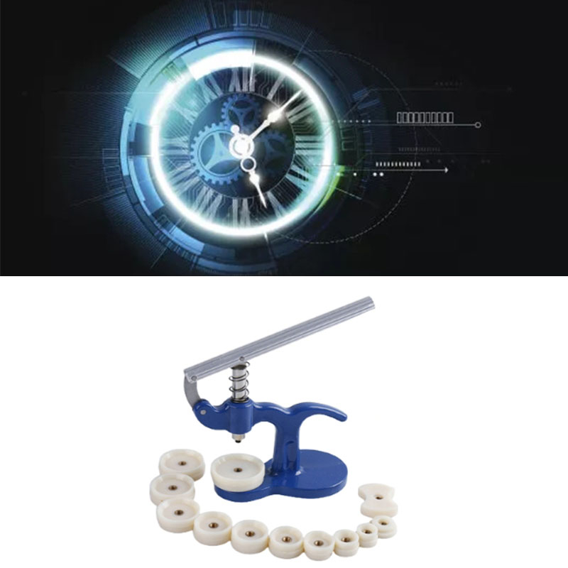 Universal Uhr Einpress Werkzeug Gehäuseschliesser Maschine für Uhrenreparatur mit 12 Matrizen - Blau