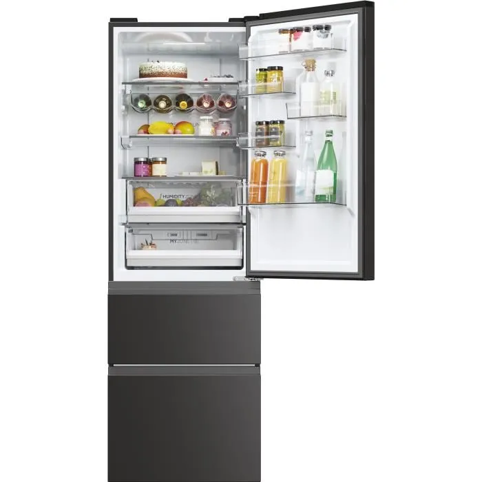 Réfrigérateur Combiné - HAIER - 3D 60 Series 5 HTW5618ENPT - Classe E - 360 L - 185 x 59,5 x 66,7 cm - Noir