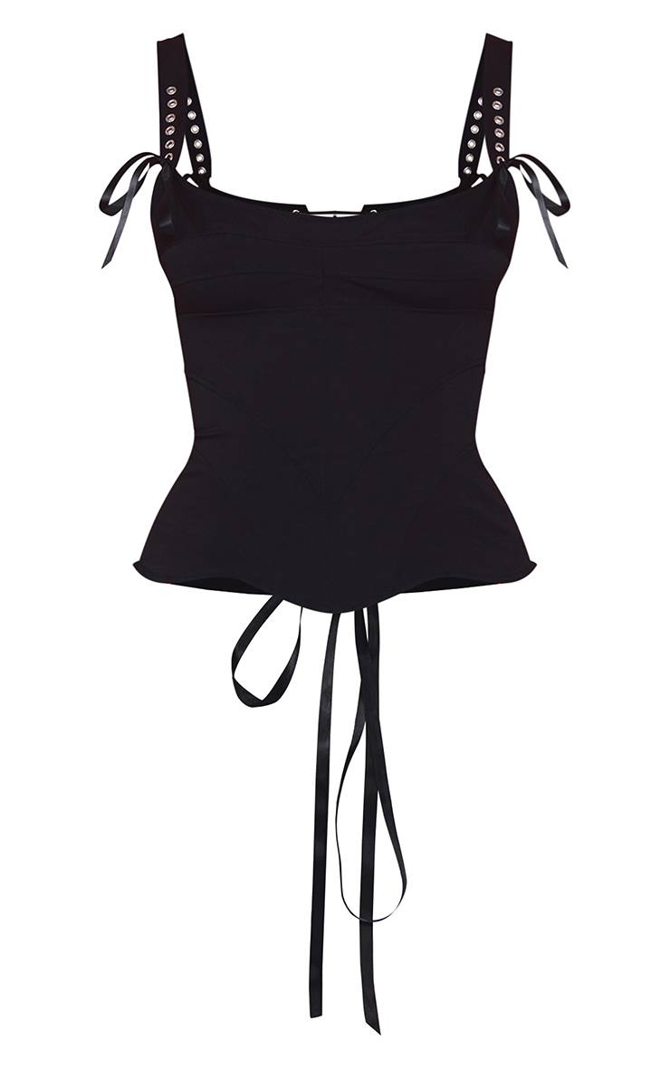 Noir Corset À Détails Œillets En Peau De Pêche
