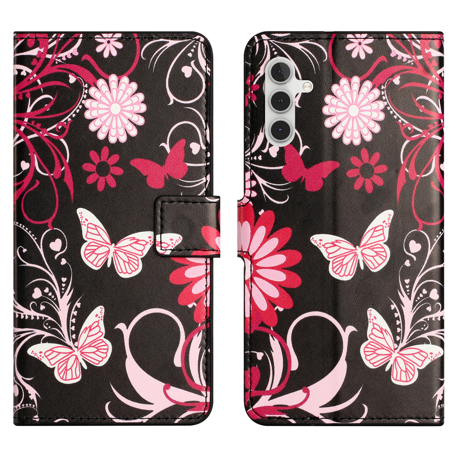 Samsung Galaxy A56 Leder Tasche - Blumen & Schmetterlinge