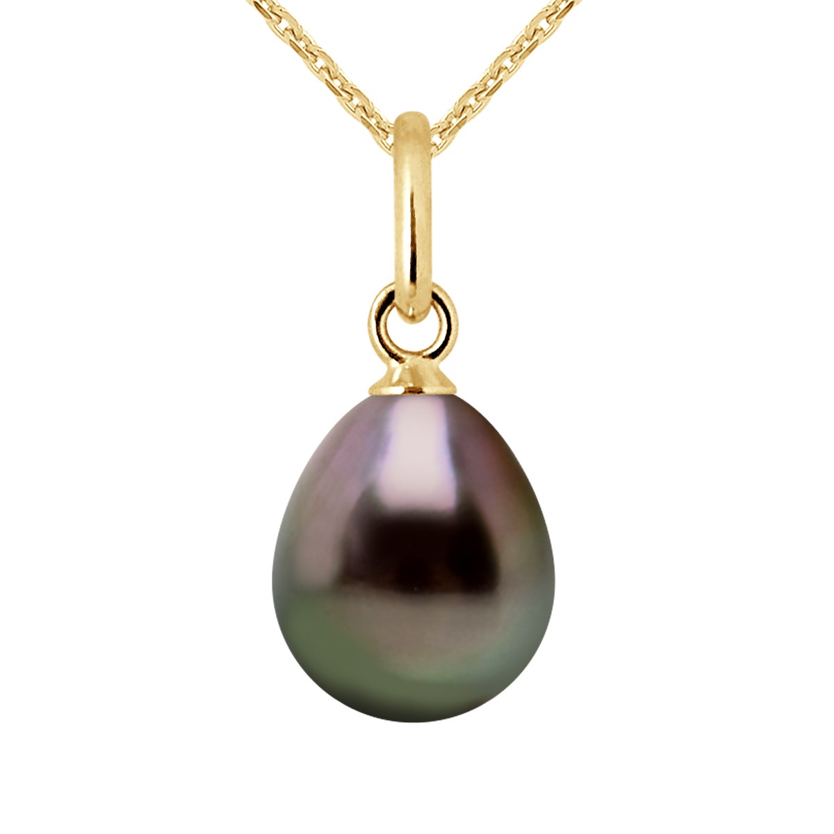 Pendentif Articulé Fil - Véritable Perle de Culture de Tahiti Poire 8-9 mm - Or Jaune 750 Millièmes
