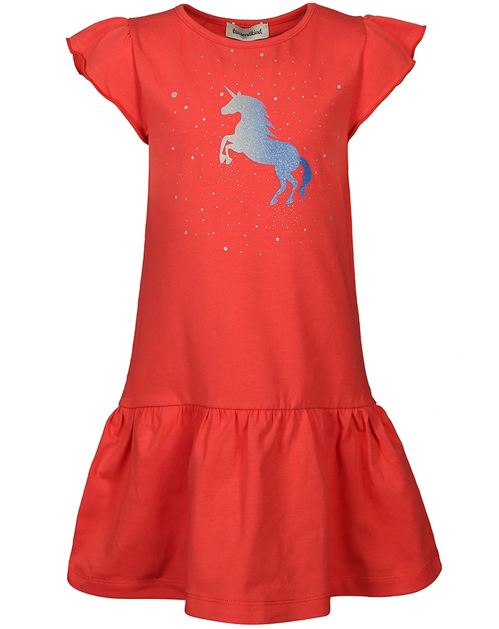 Kurzarm-Kleid GLITTER UNICORN mit Farbverlauf in koralle