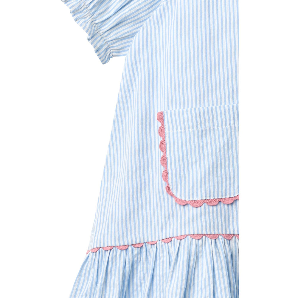 Køb COPENHAGEN COLORS Sky Blue W Cream Stripe Seersucker Kjole W. Pockets