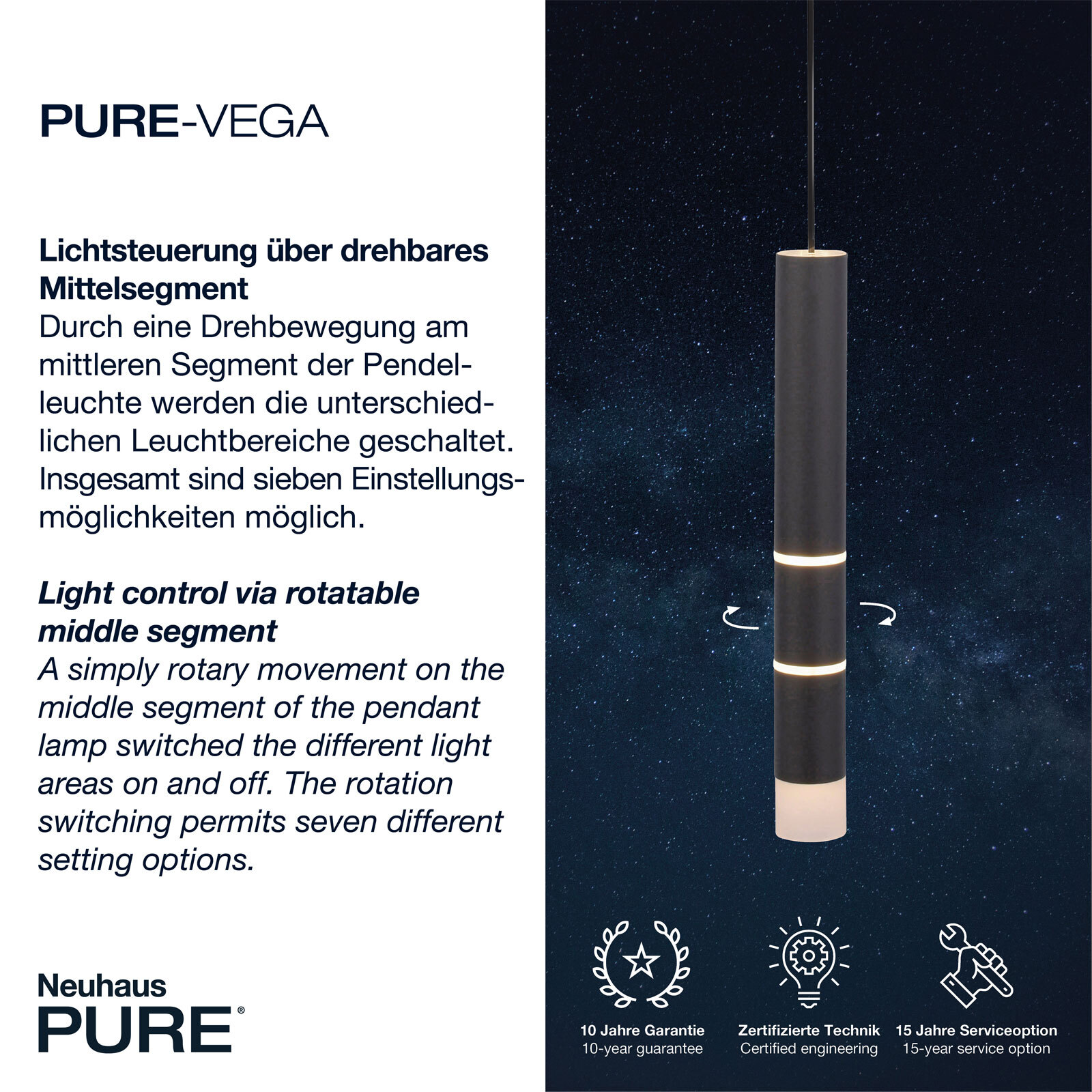 Paul Neuhaus LED Balkenpendel PURE-VEGA 120 cm schwarz