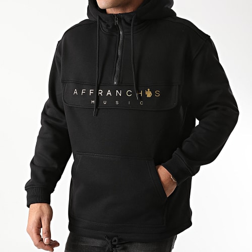 Sweat Outdoor Col Zippé Logo Noir Doré