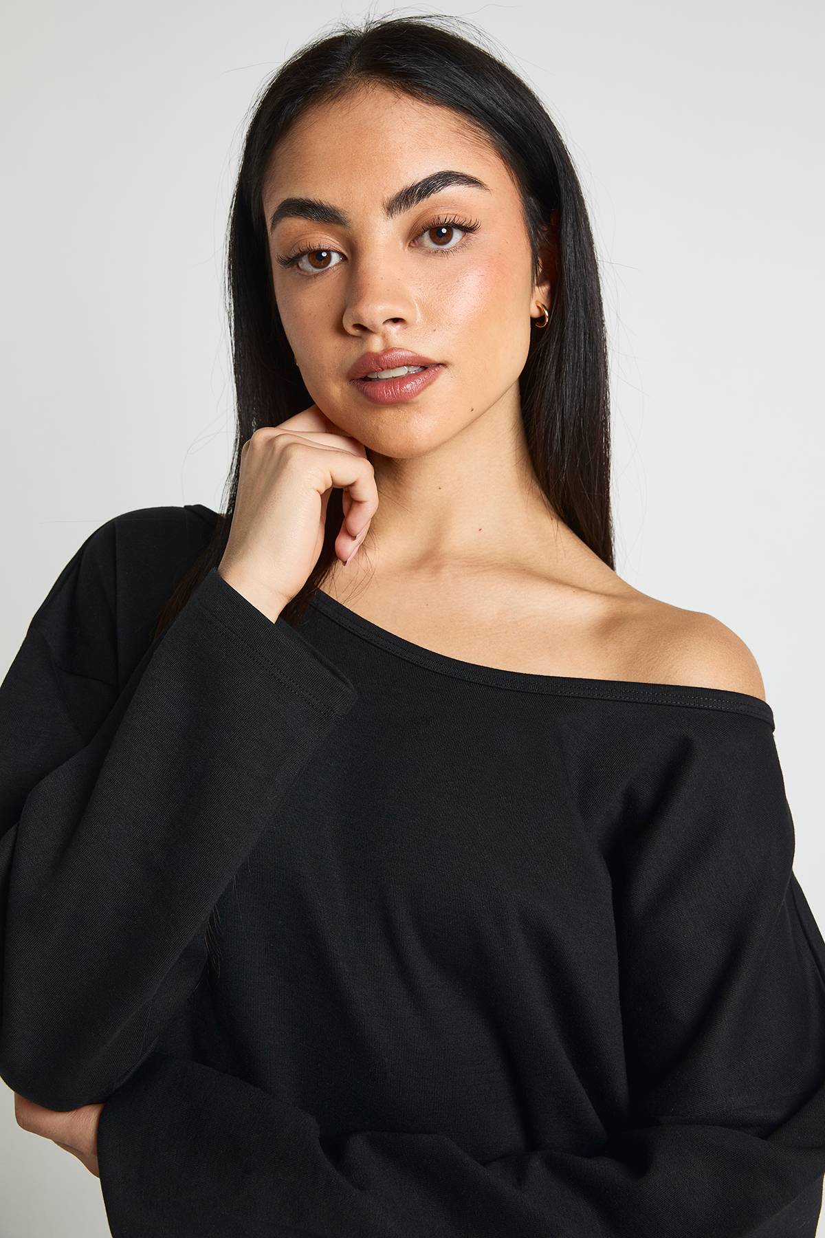 boohoo Sweat-shirt Interlock Épaules Dénudées Coupe Longue