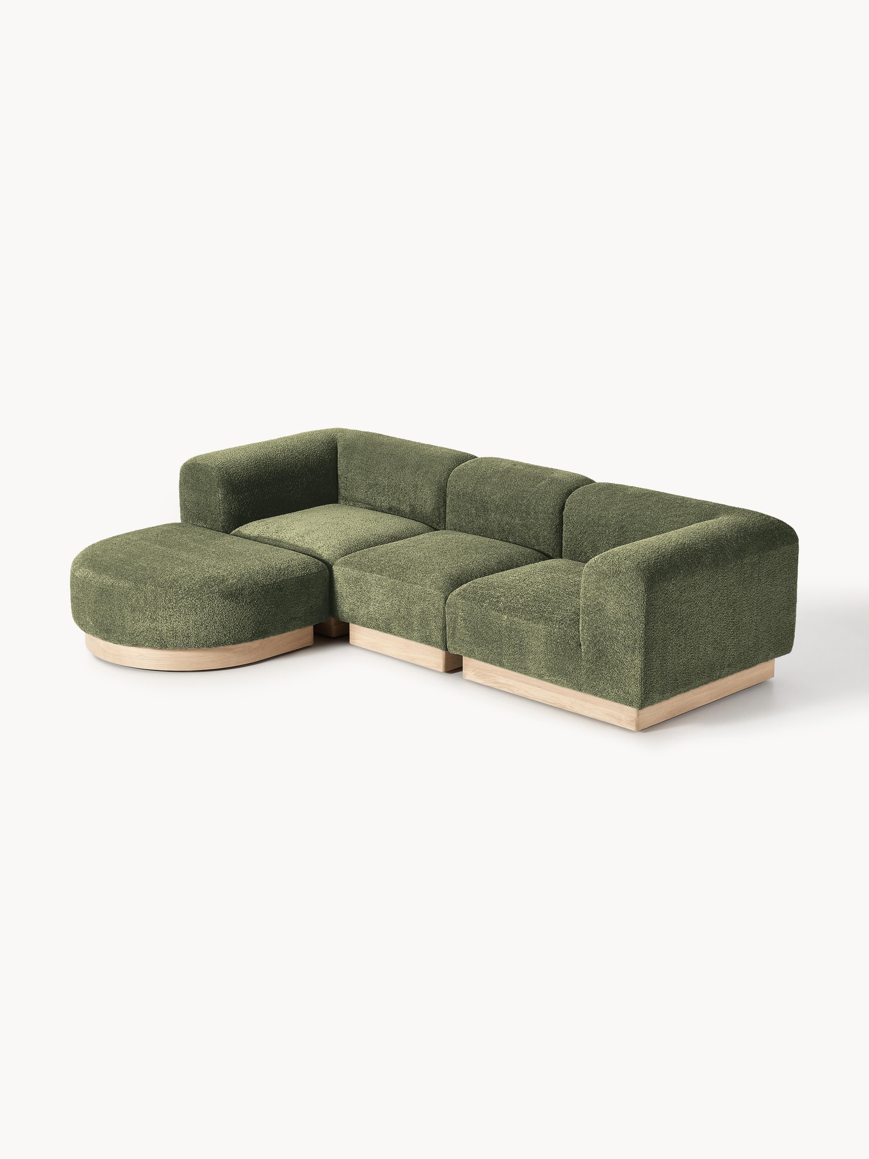 Modulaire bank Natalie (3-zits) uit teddy bouclé met poef (links/rechts)