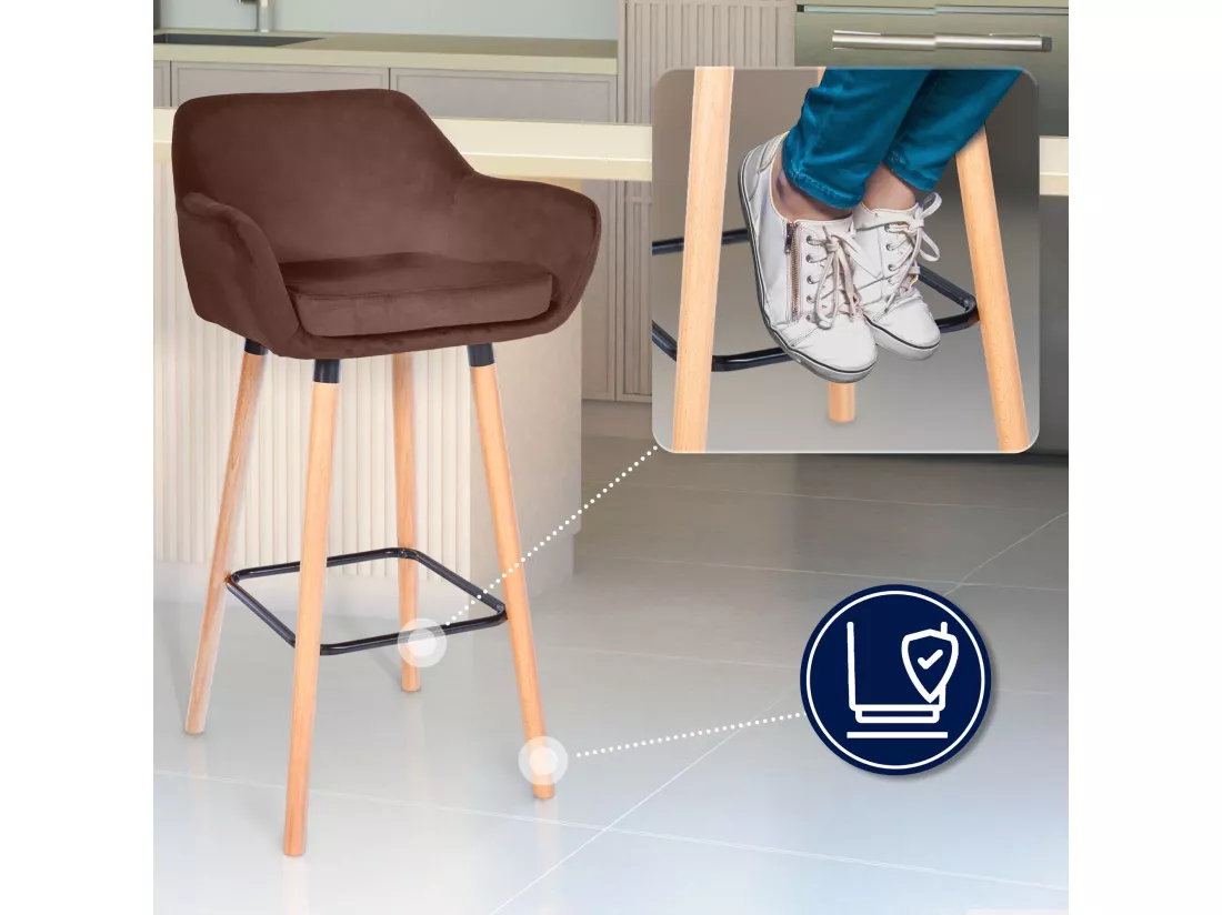 Tabouret de bar - Velours - Café - Grant