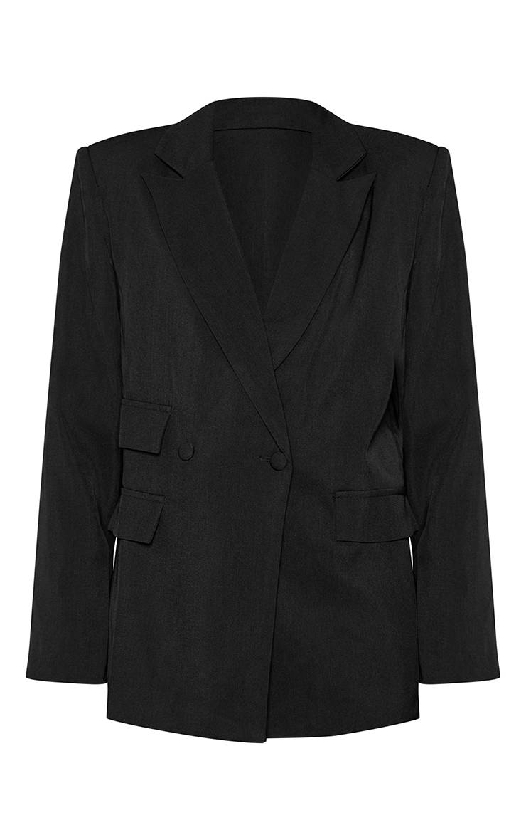 Noir Blazer Croisé À Double Détail De Poches