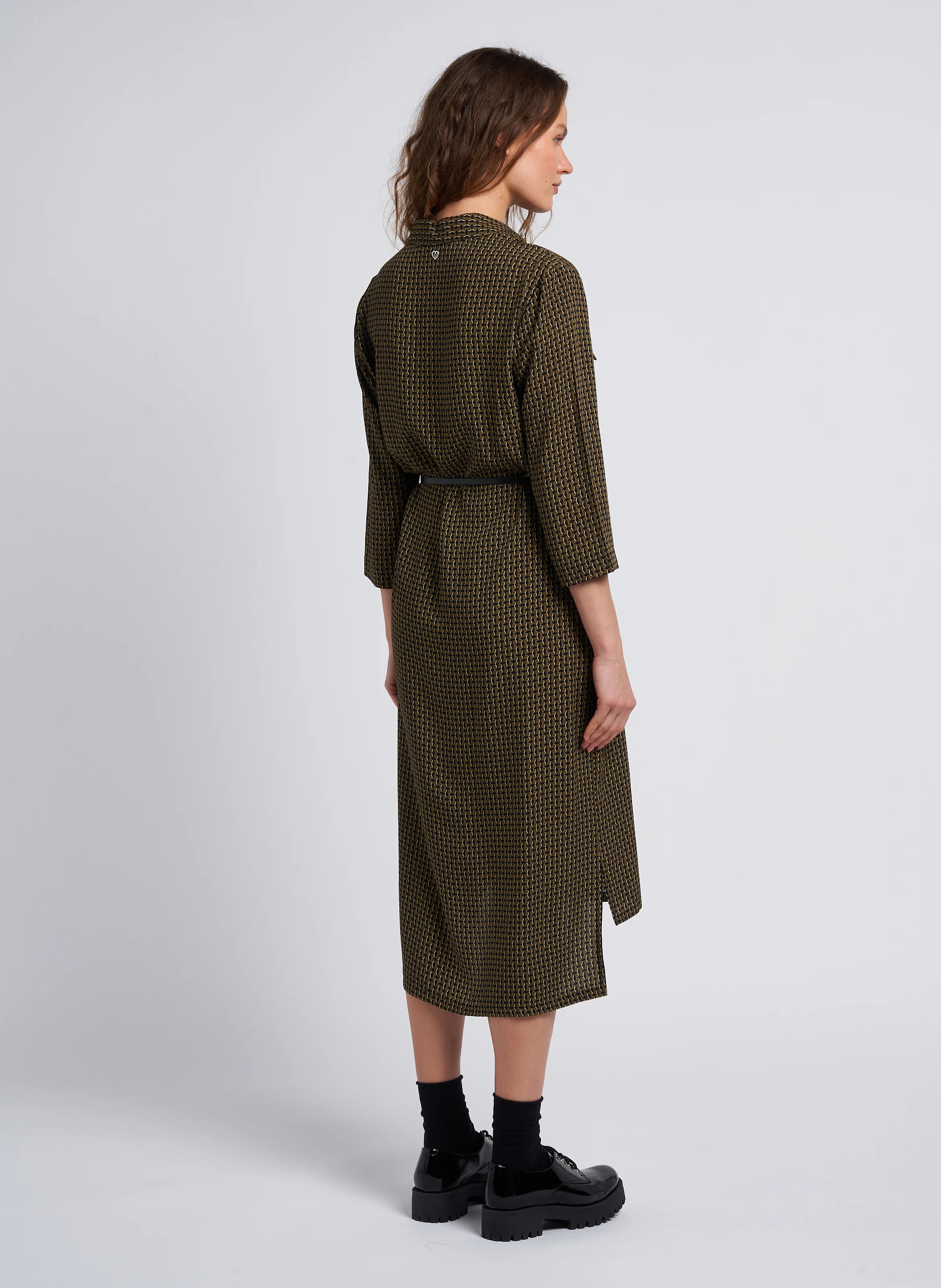 Robe midi col classique imprimée| Vert