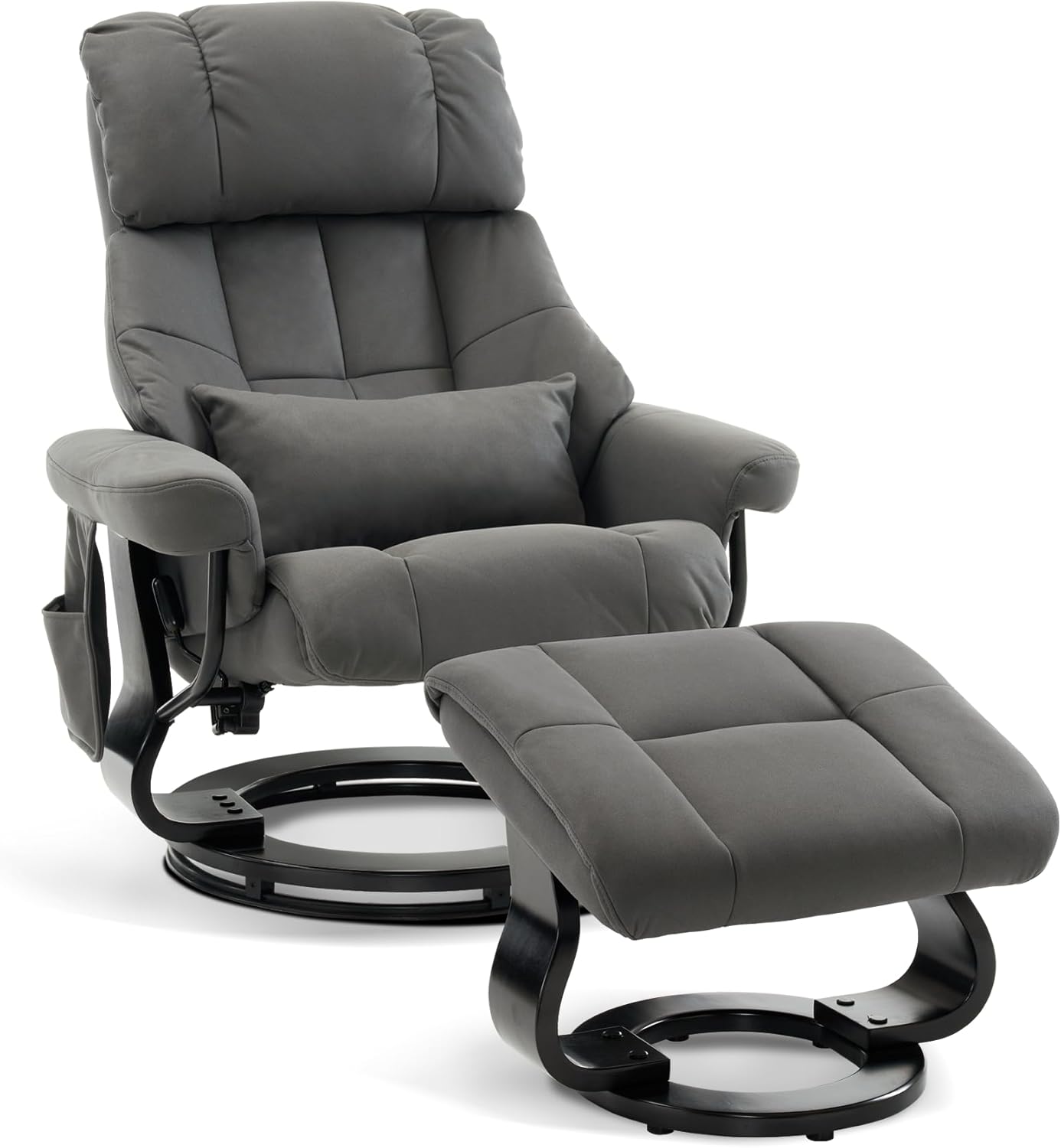 M MCombo Relaxsessel mit Hocker, Drehbare Fernsehsessel mit Liegefunktion, Moderner TV-Sessel Stuhl für Wohnzimmer, mit Kissen & Seitentasche, 9066 (Mikrofaser, Grau)