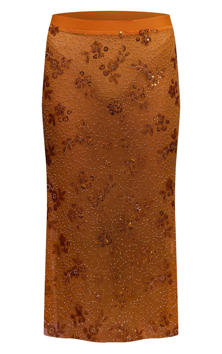 Orange Jupe Midaxi Fleurie Embellie