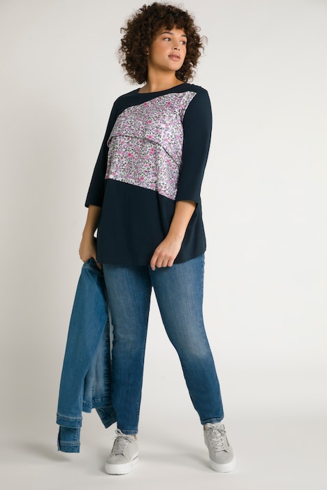 Bellieva-Shirt, Stillfunktion, A-Linie, Blumen, 3/4-Arm