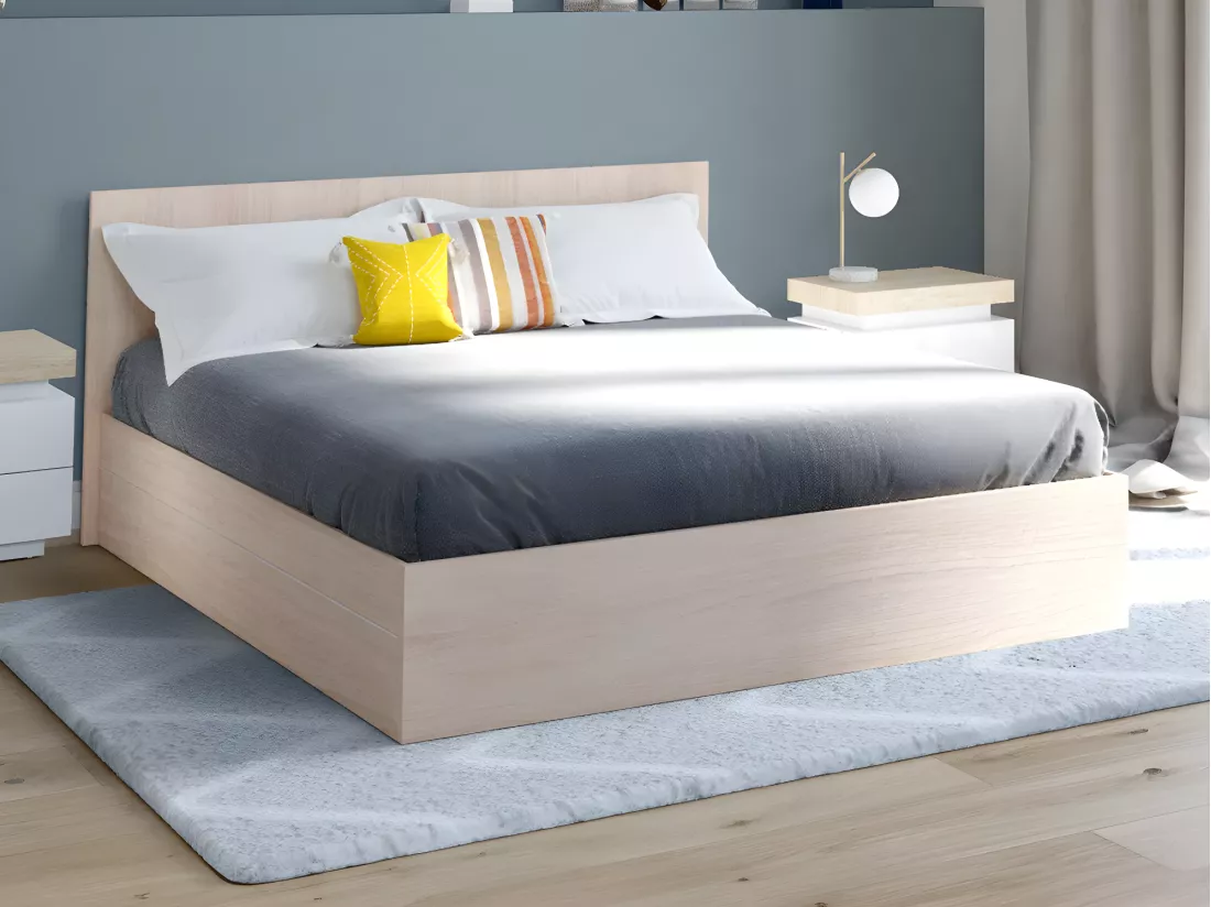 Lit coffre 160 x 200 cm - Coloris : Naturel + Matelas - ELPHEGE