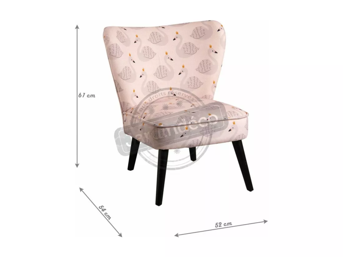 Fauteuil enfant en coton et bois Cygne rose