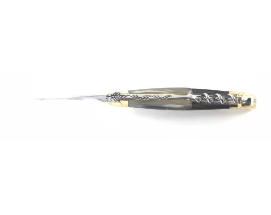 Laguiole Tradition 12 cm - 2 mitres Laiton - 2 pièces - Ponte de Corne Couteau de Poche Forge de Laguiole
