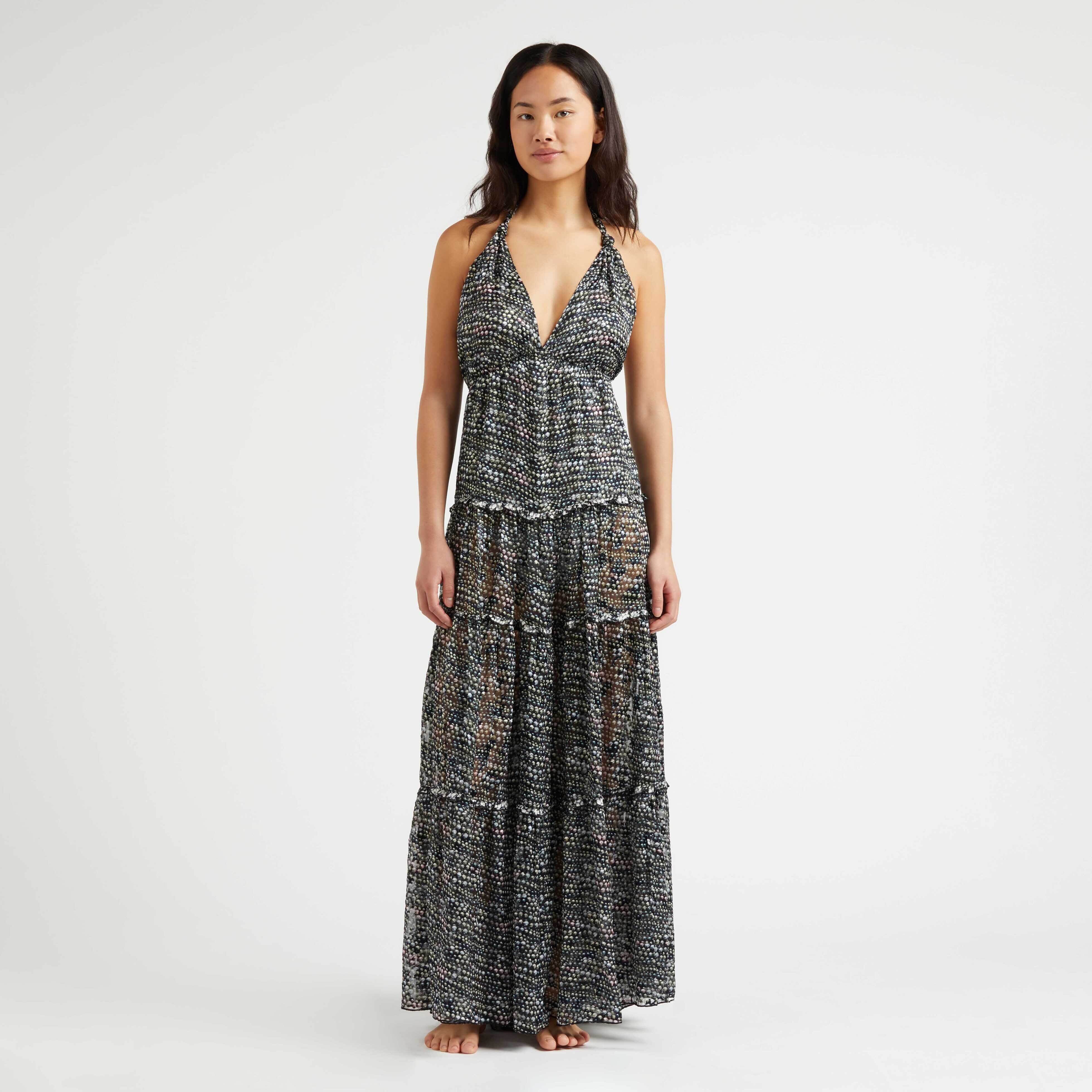 Robe Longue Dos Nu en Soie Femme Pearl