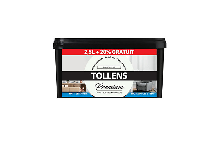Peinture Tollens premium murs, boiseries et radiateurs gris anthracite mat 2,5L +20% gratuit