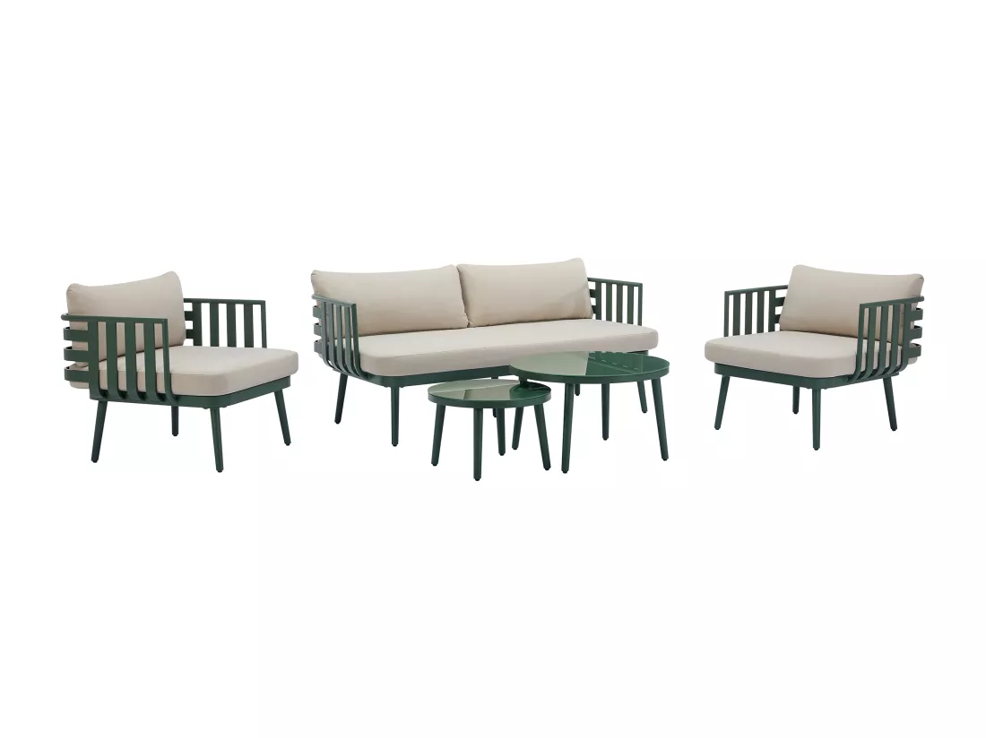 Salon de jardin en aluminium : canapé 2 places, 2 fauteuils et 2 tables basses - Vert sapin - KUTO de MYLIA
