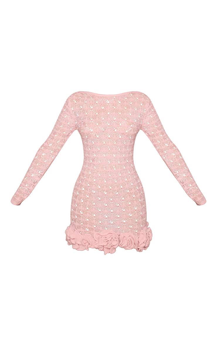 Rose Bébé Petite Robe Mini En Crochet Tricoté Avec Appliqué Floral