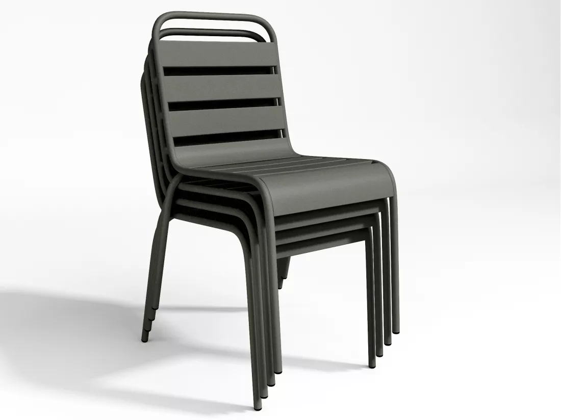 Salle à manger de jardin en métal - une table L.160 cm avec 2 fauteuils empilables et 4 chaises empilables - Gris anthracite - MIRMANDE de MYLIA