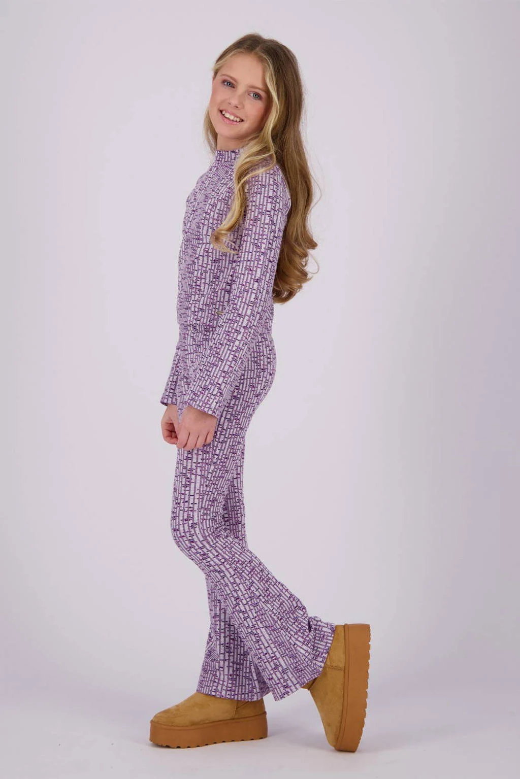 Vingino high waist flared broek Sindry met all over print lila