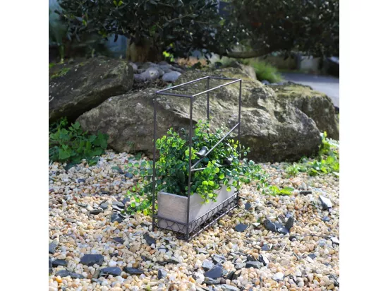 Jardinière extérieure pot fleurs jardin bois métal marron 28x10x35cm