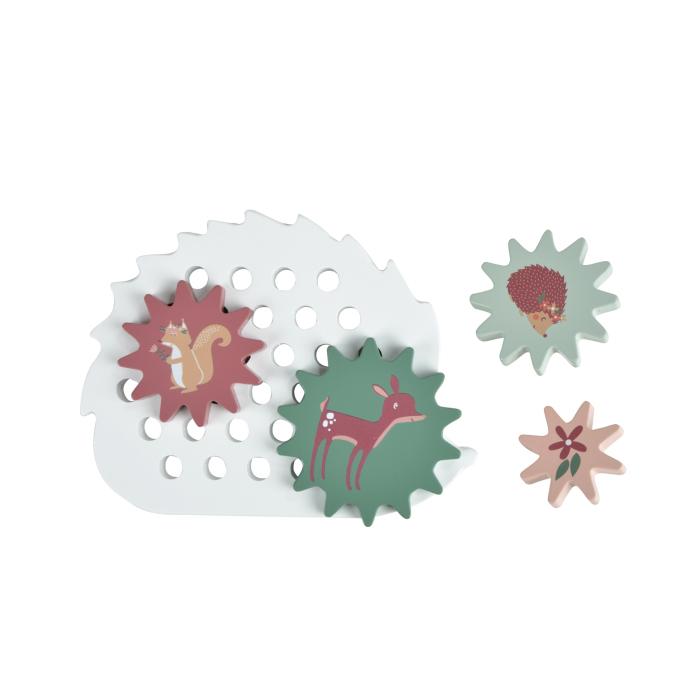 PUZZLE ENGRENAGE BOIS HERISSON ET ANIMAUX FORET MAGIQUE