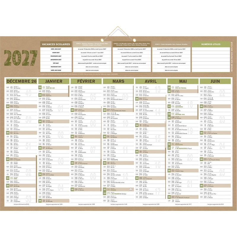 Calendrier semestriel mural 2027- natura - 40,5 x 55 cm